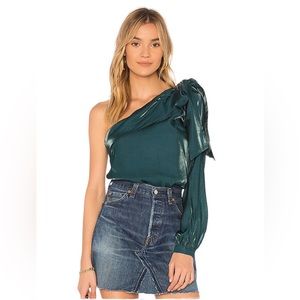 Tularosa Mari Top in Emerald  One shoulder Bow Size S